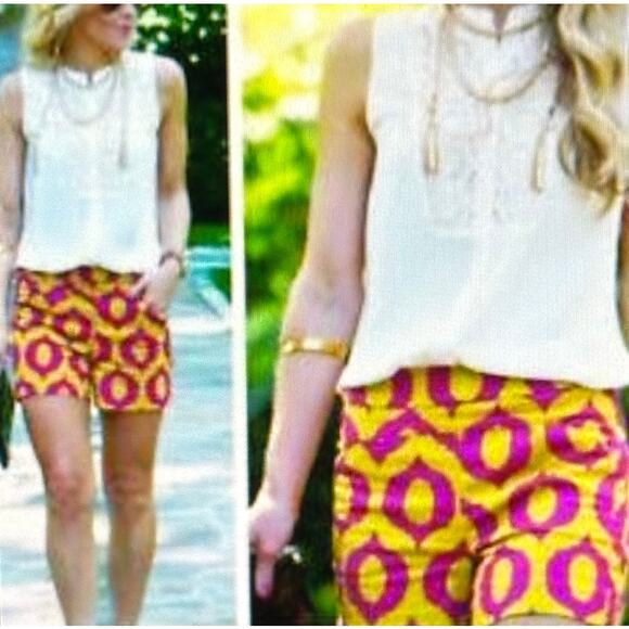 Anthropologie 'Cartonnier' Tailored Remy Shorts Hot Pink Yellow Green sz 4 - Picture 2 of 16